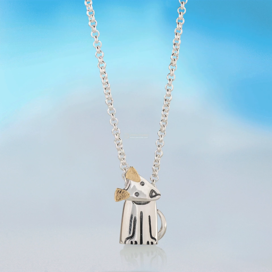 Movable Dog Pendant Necklace Kinetic Silver Dog Listener Jewelry