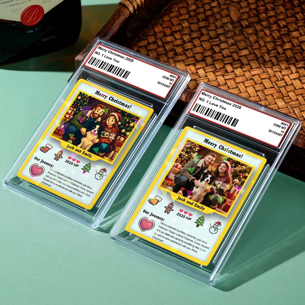 Custom Trading Card Merry Christmas Present for Lover Turn Your Photo into a Unique Collectible Pixel Man Style Card Xmas Gift Idea - namenecklace