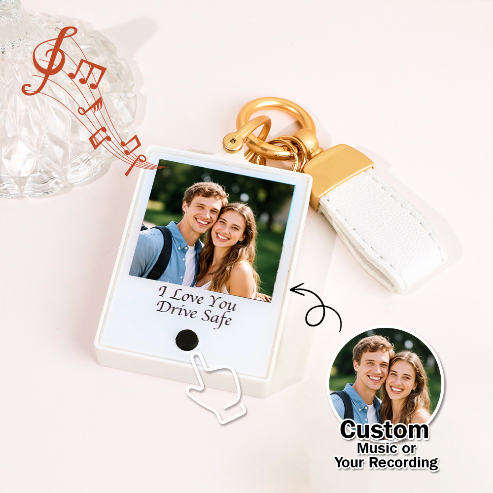 Custom Keychain With Photo and Text – Meaningful Gift with Your Personalized Music or Recording For Dad, Mom, Family, Friends - namenecklace