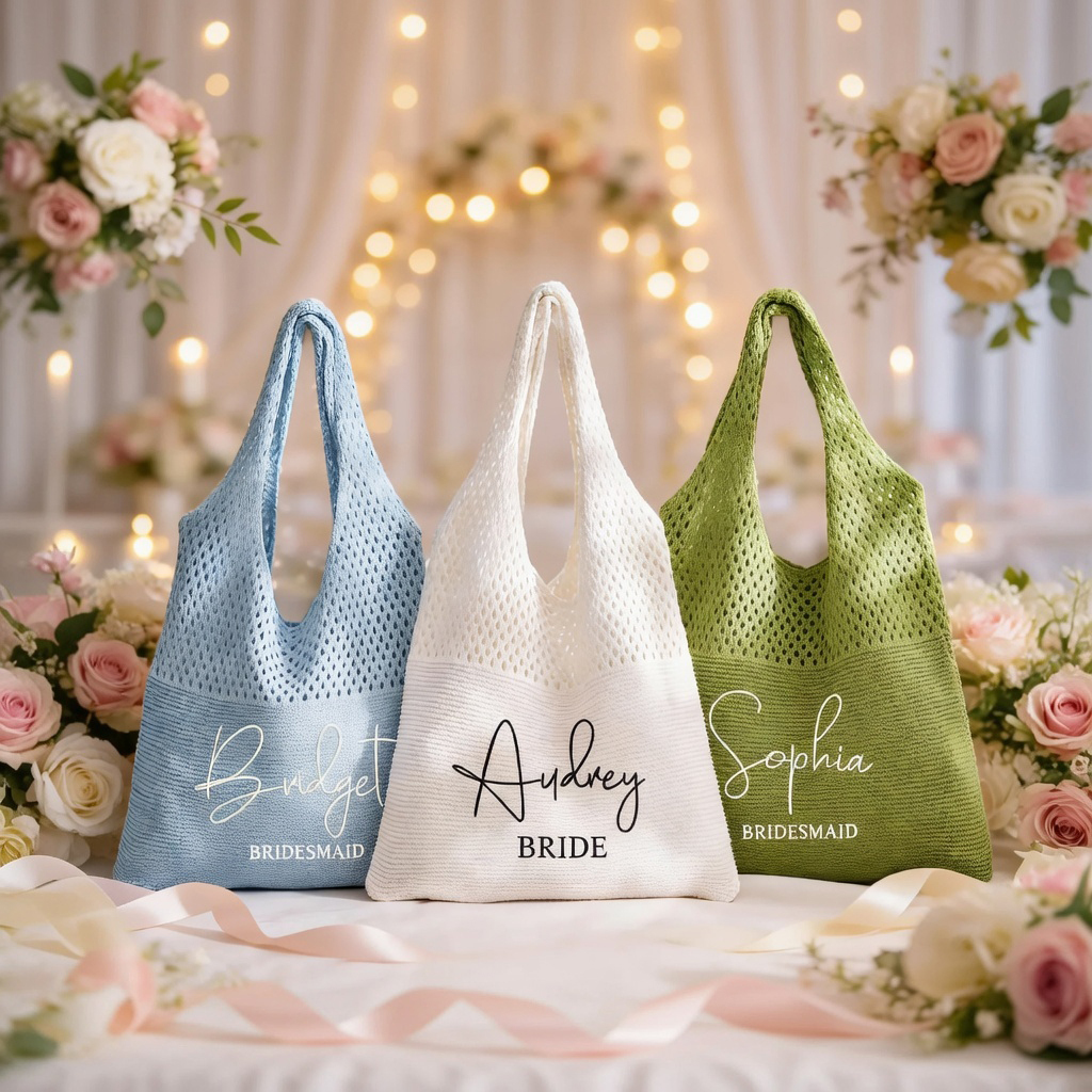 Personalized Name Crochet Tote Bag Custom Script Name Crochet Shoulder Bag Hand Knit Summer Beach Bag Gifts for Her - namenecklace