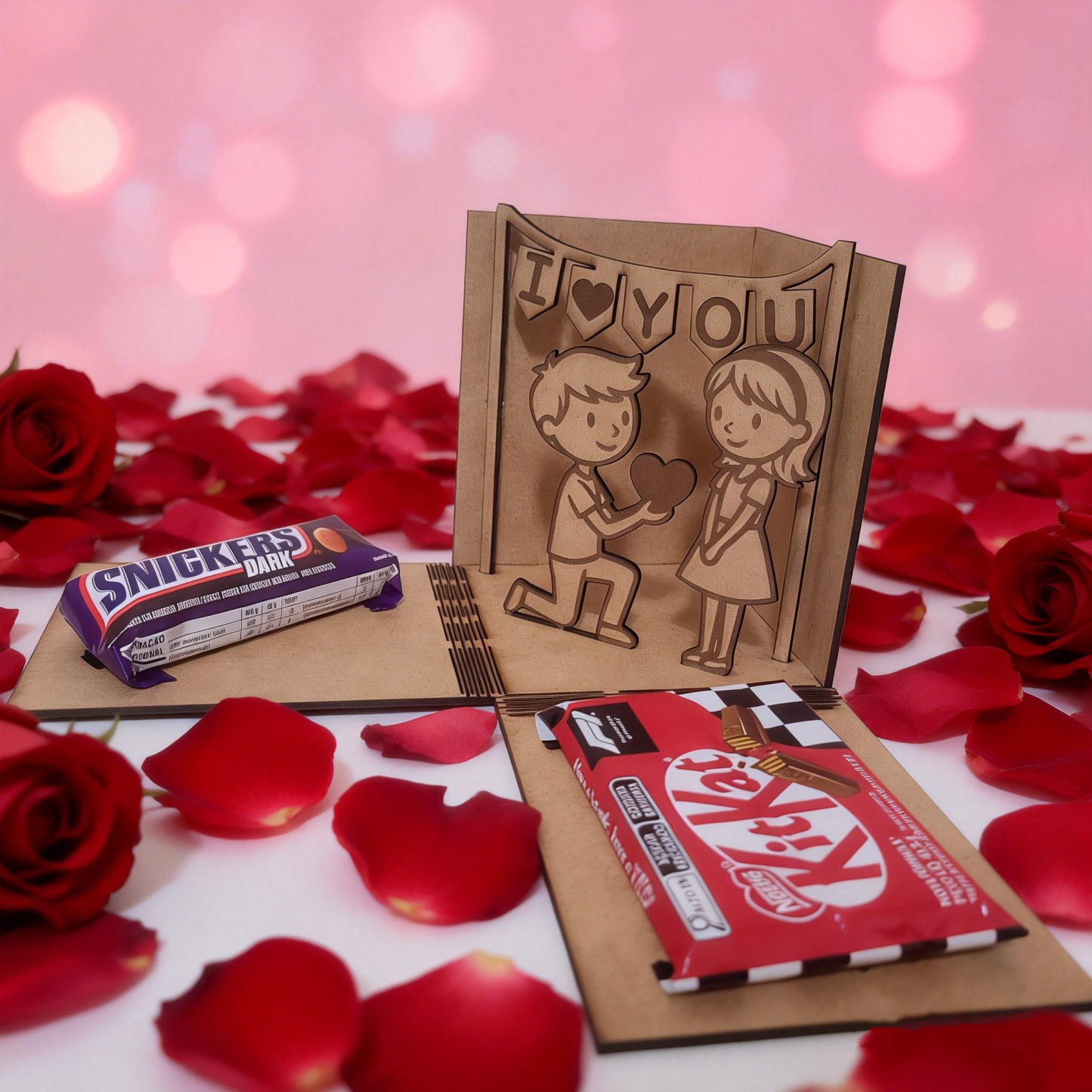 Valentine's Day Surprise Explosion Box with Wooden Figures Romantic Proposal Gift Box with Kneeling Couple Decor Anniversary Gift Box