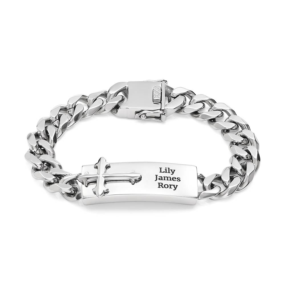 Personalized Cross ID Bracelet for Men in Stainless Steel