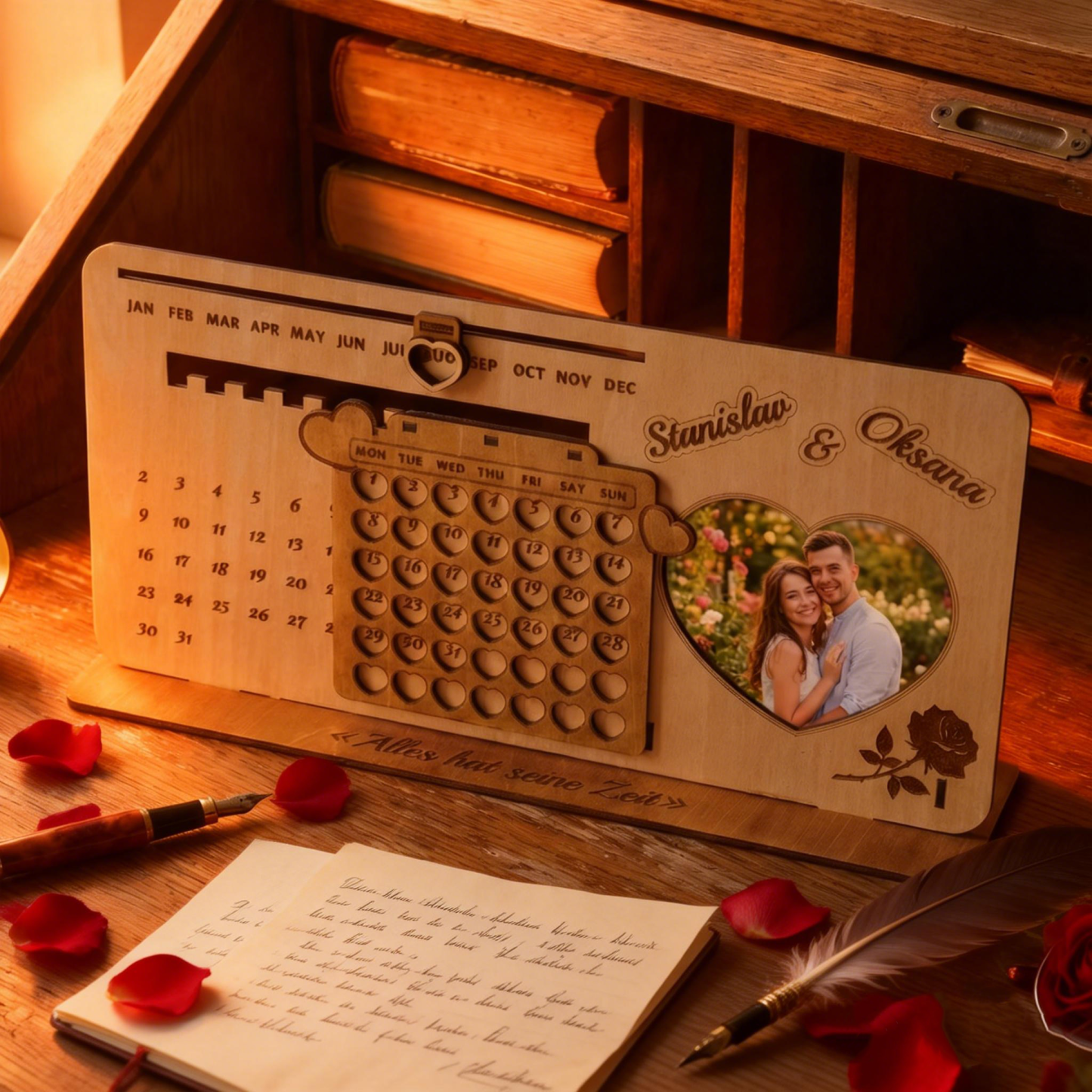Personalized Photo Perpetual Calendar Custom Infinity Wooden Calendar Engraved Timeless Wooden Perpetual Calendar for Couples Romantic Valentine's Day Gift