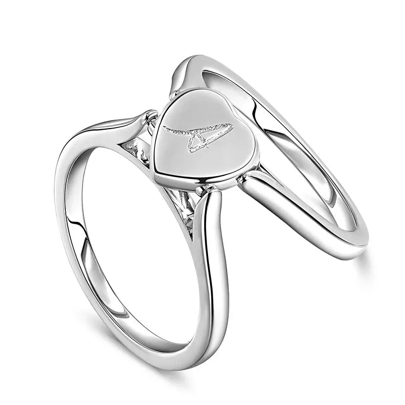 Custom Letter Design  Reversible Heart Diamond Letter Ring & Personalized Custom Initial Design Gifts for Her