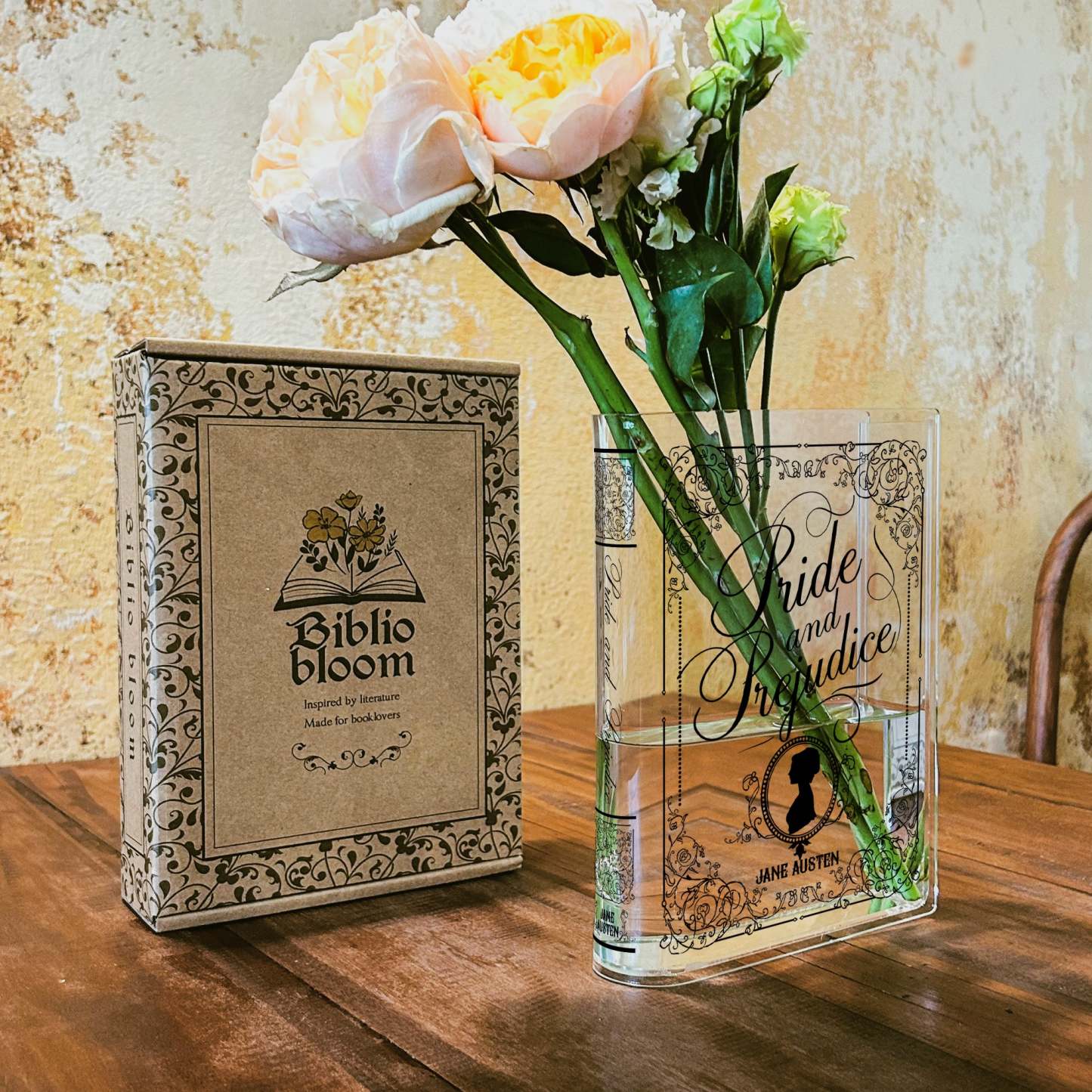 Pride and Prejudice Acrylic Book Vase Classic Novel Bookworm Decor Vase "Pride and Prejudice" Acrylic Display Vase