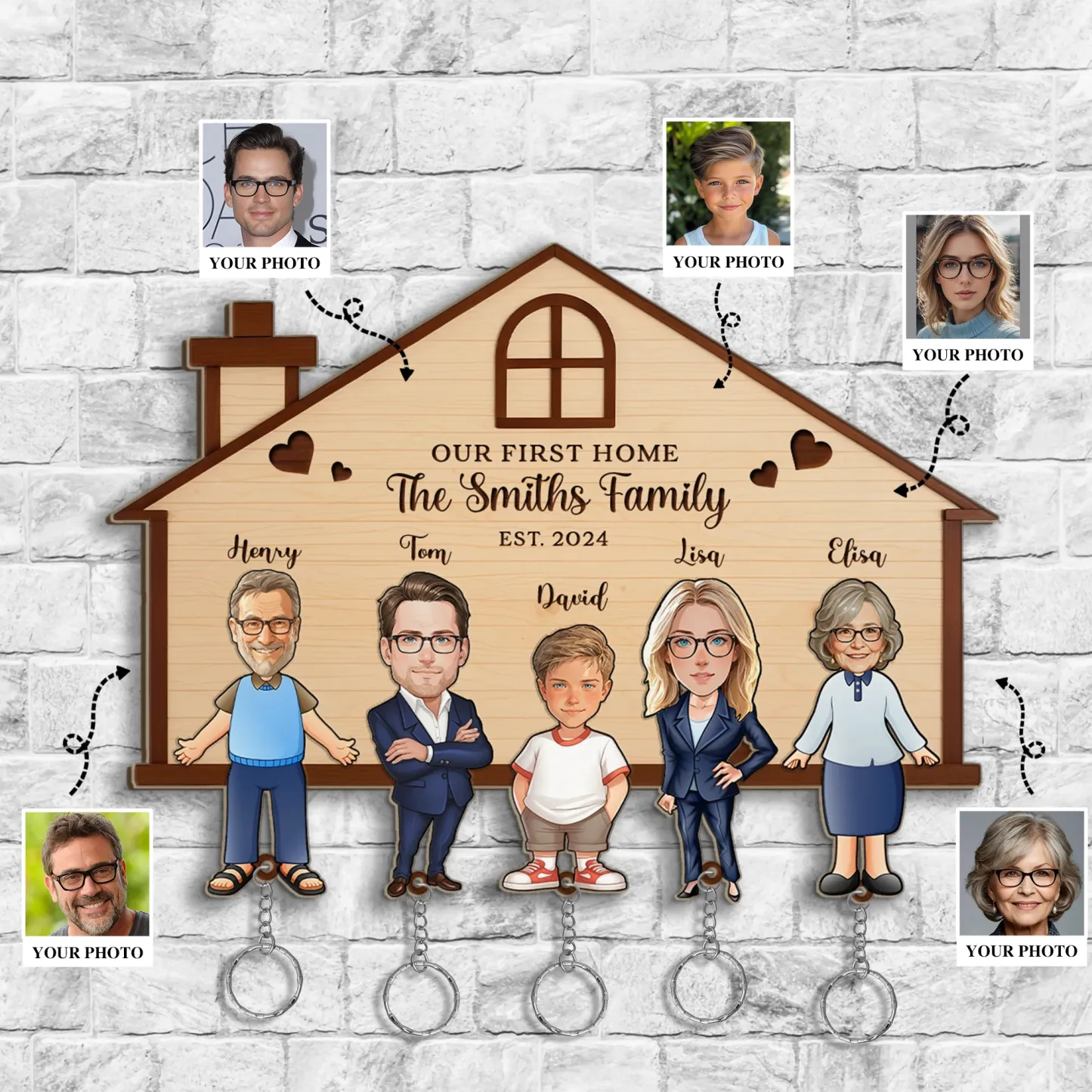 Personalized Engraved Wooden Keychain Custom Family Key Holder Gifts for Family
