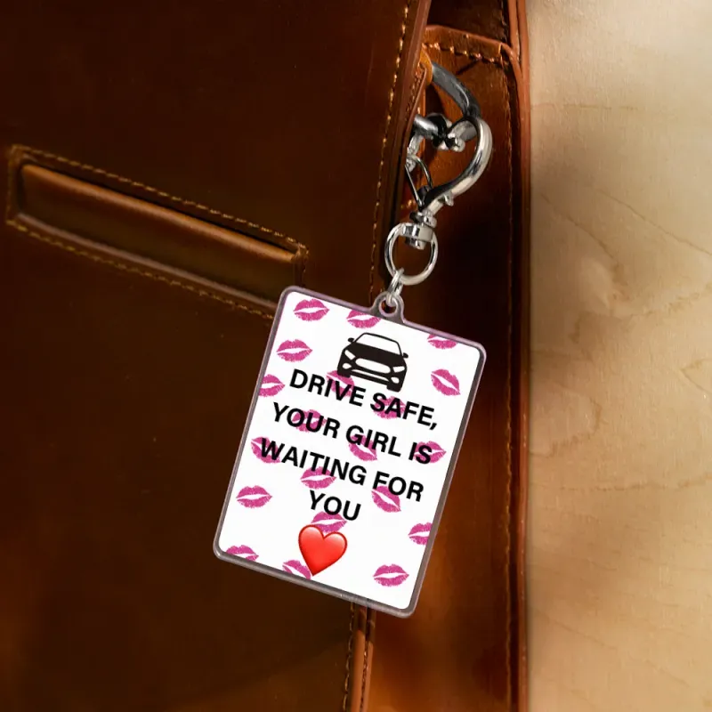 Photo Insert Motorcycle Keychain With Kiss Mark Design - Personalized Couple Gift