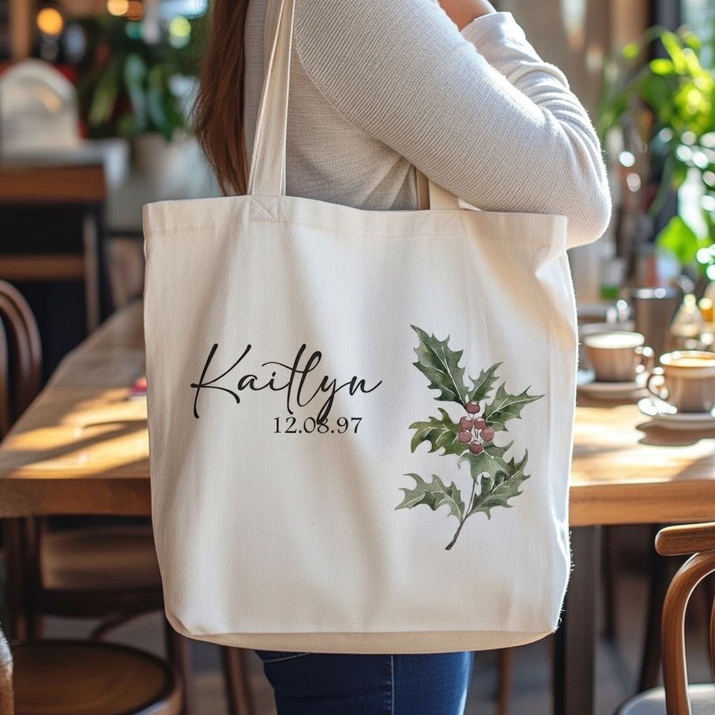Custom Family Birth Month Flower Canvas Tote Bag Personalized Birth Flower Bouquet Tote Bag Customized Name And Special Date Handbag Eco Friendly Gift For Her