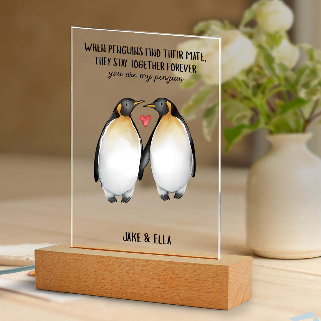 Personalised You're My Penguin Custom Text And Named Glass Plaque Gift For Him