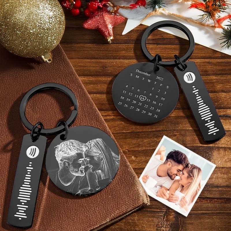 Custom Photo Calendar Spotify Keychain Personalized Stainless Steel Keychain Gift for Lover