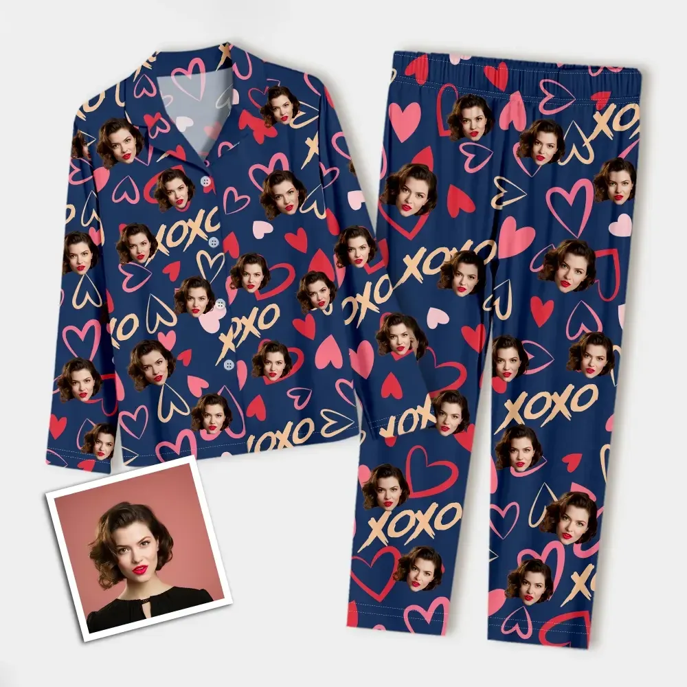 Custom Face Long Sleeve Pajamas Custom Heart Photo Pajamas
