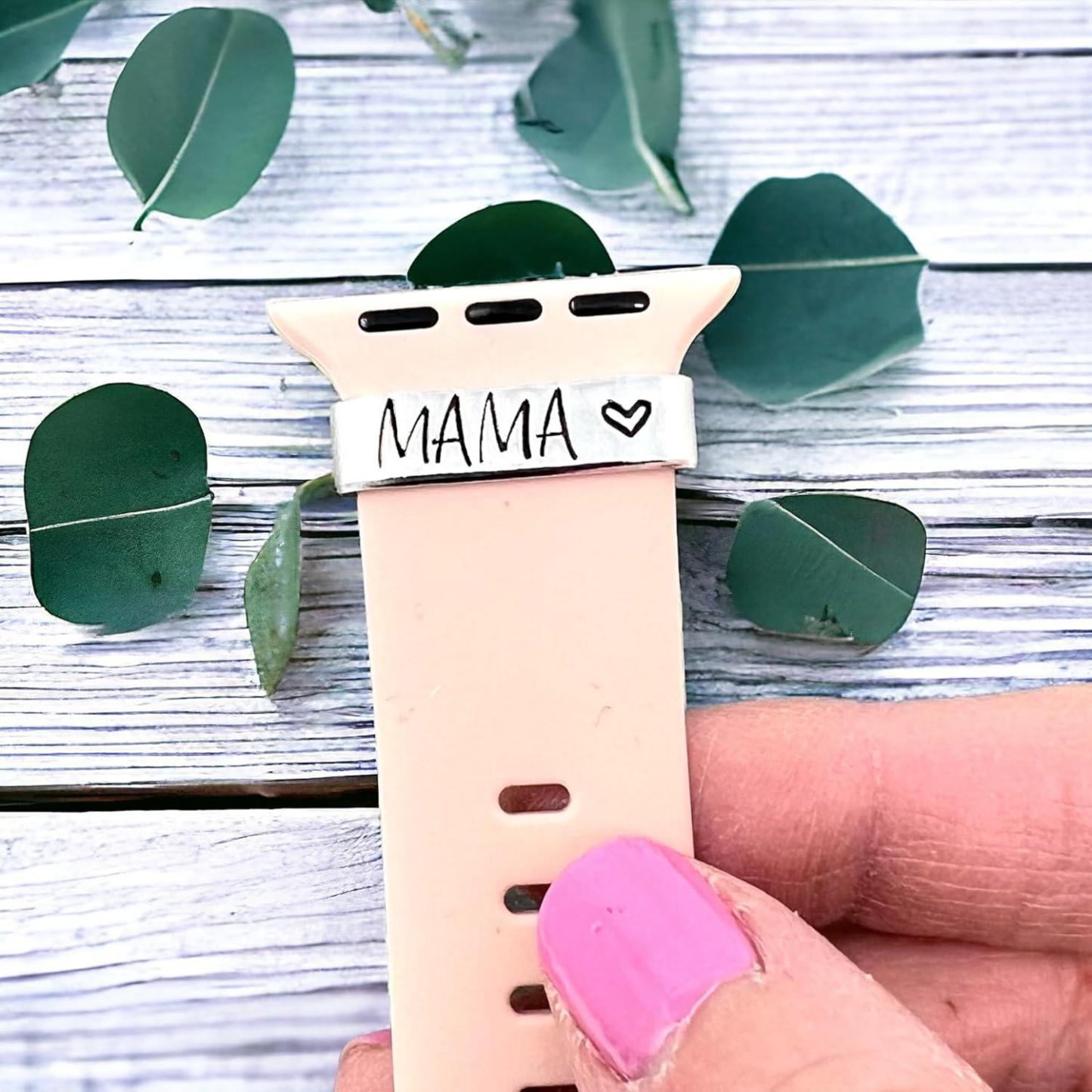 Mama Watch Charm For Band, Custom Hand Stamped To Order, Mother's Day New Mom Baby Shower Gift - Watch and Band Not Included - namenecklace