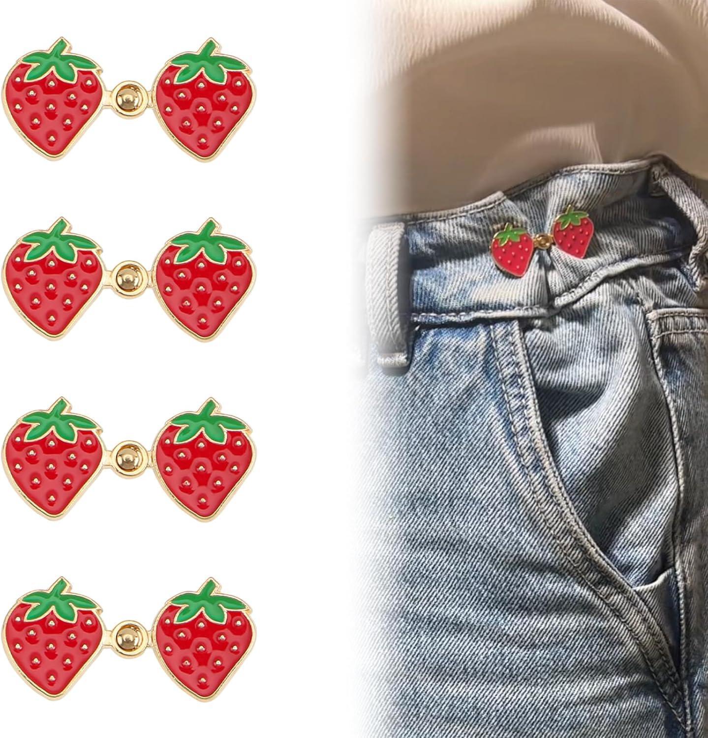 4 Pcs Pants Clip - Toadstool, Frog, Strawberry, Cat Waist Knots - Jean Button Tightener
