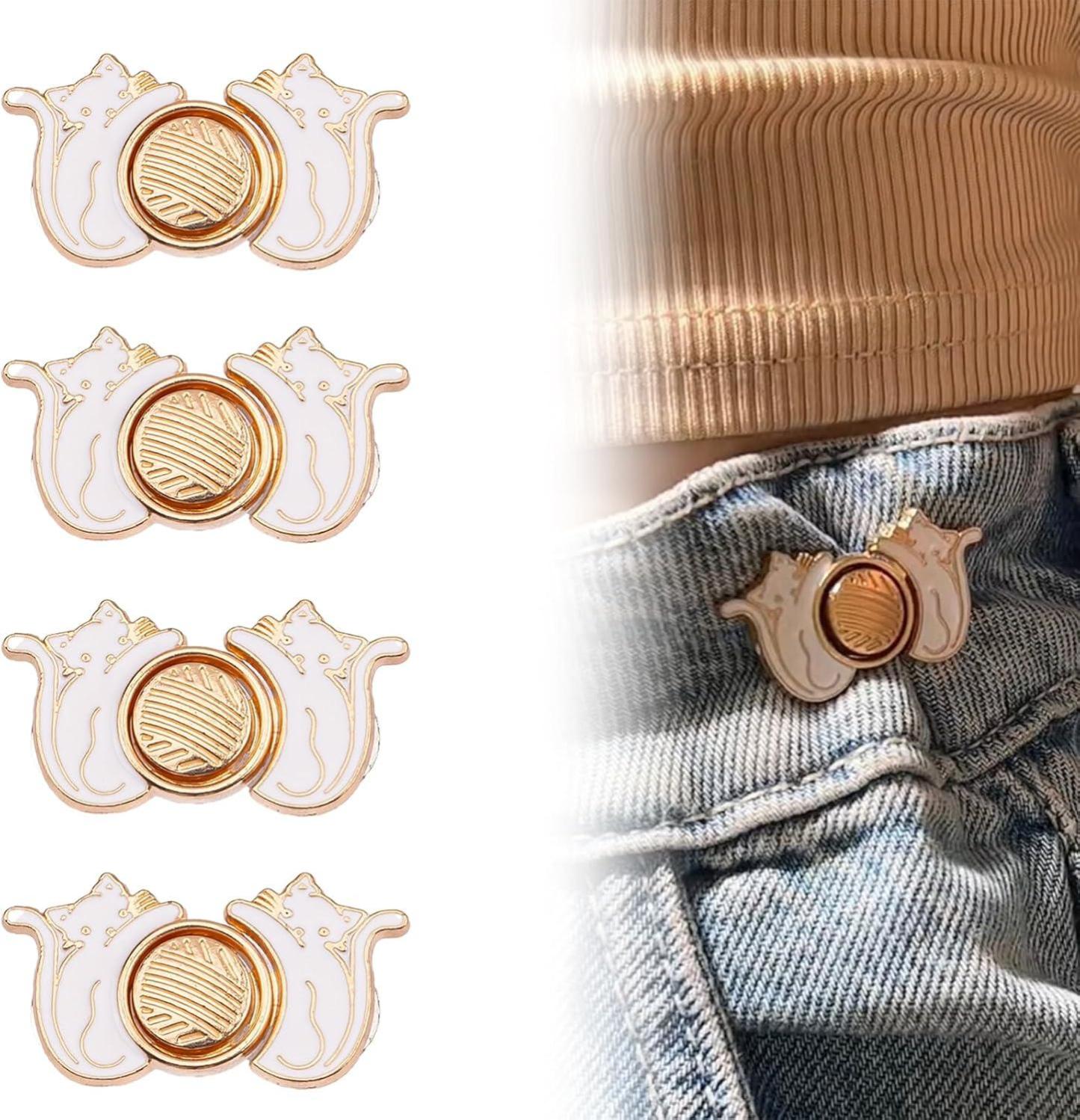 4 Pcs Pants Clip - Toadstool, Frog, Strawberry, Cat Waist Knots - Jean Button Tightener