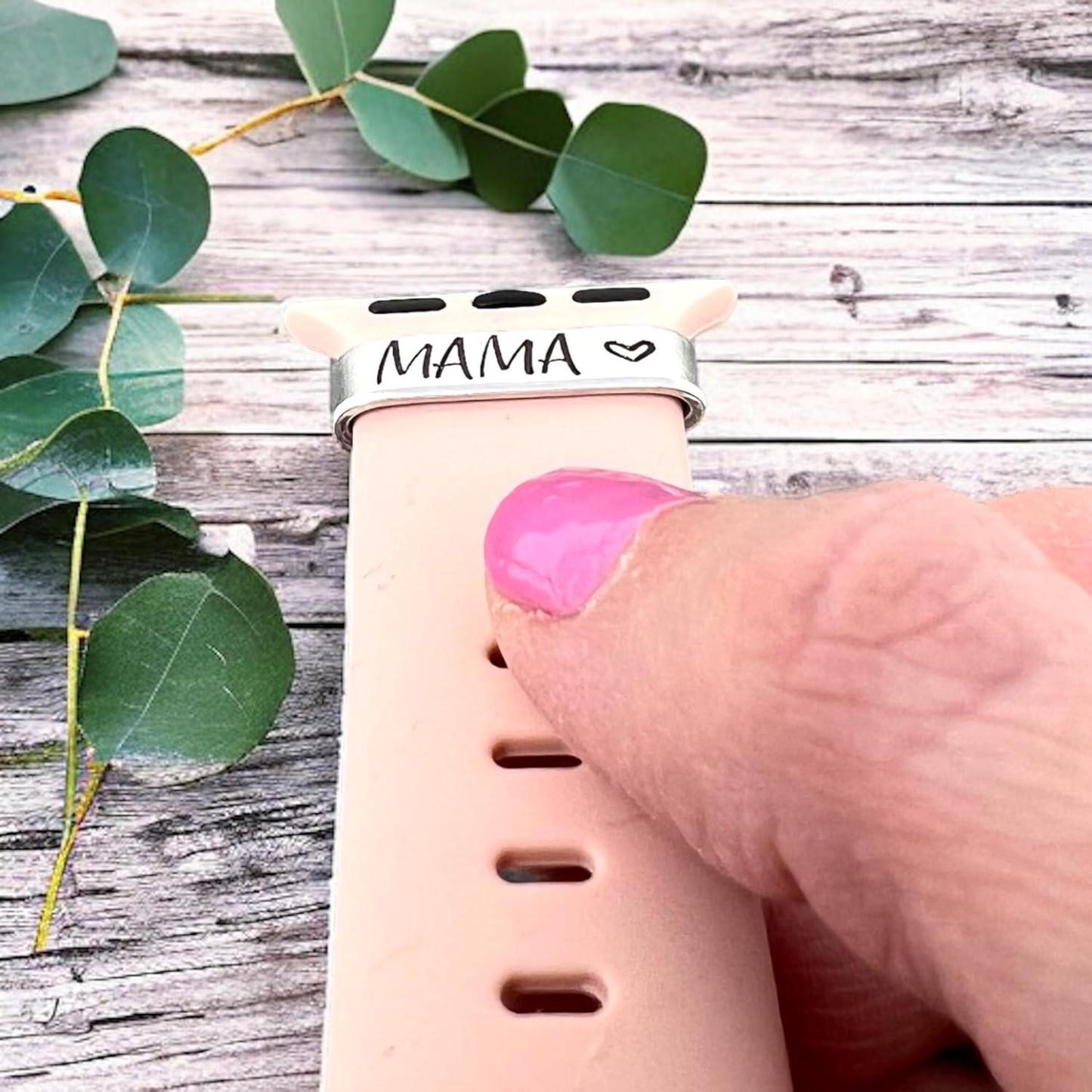 Mama Watch Charm For Band, Custom Hand Stamped To Order, Mother's Day New Mom Baby Shower Gift - Watch and Band Not Included - namenecklace