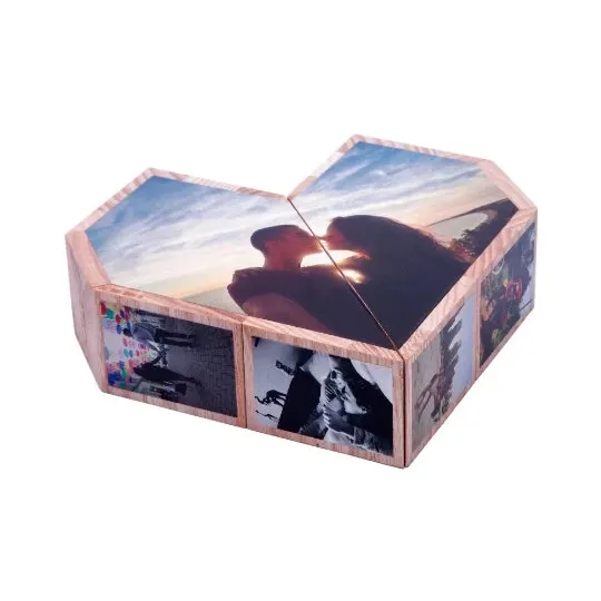 Personalized Photo Heart Folding Wood Photo Box Custom Romantic Folding Heart Photo Frame Heart-Shaped Memory Box Valentine's Day Gifts