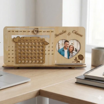 Personalized Photo Perpetual Calendar Custom Infinity Wooden Calendar Engraved Timeless Wooden Perpetual Calendar for Couples Romantic Valentine's Day Gift