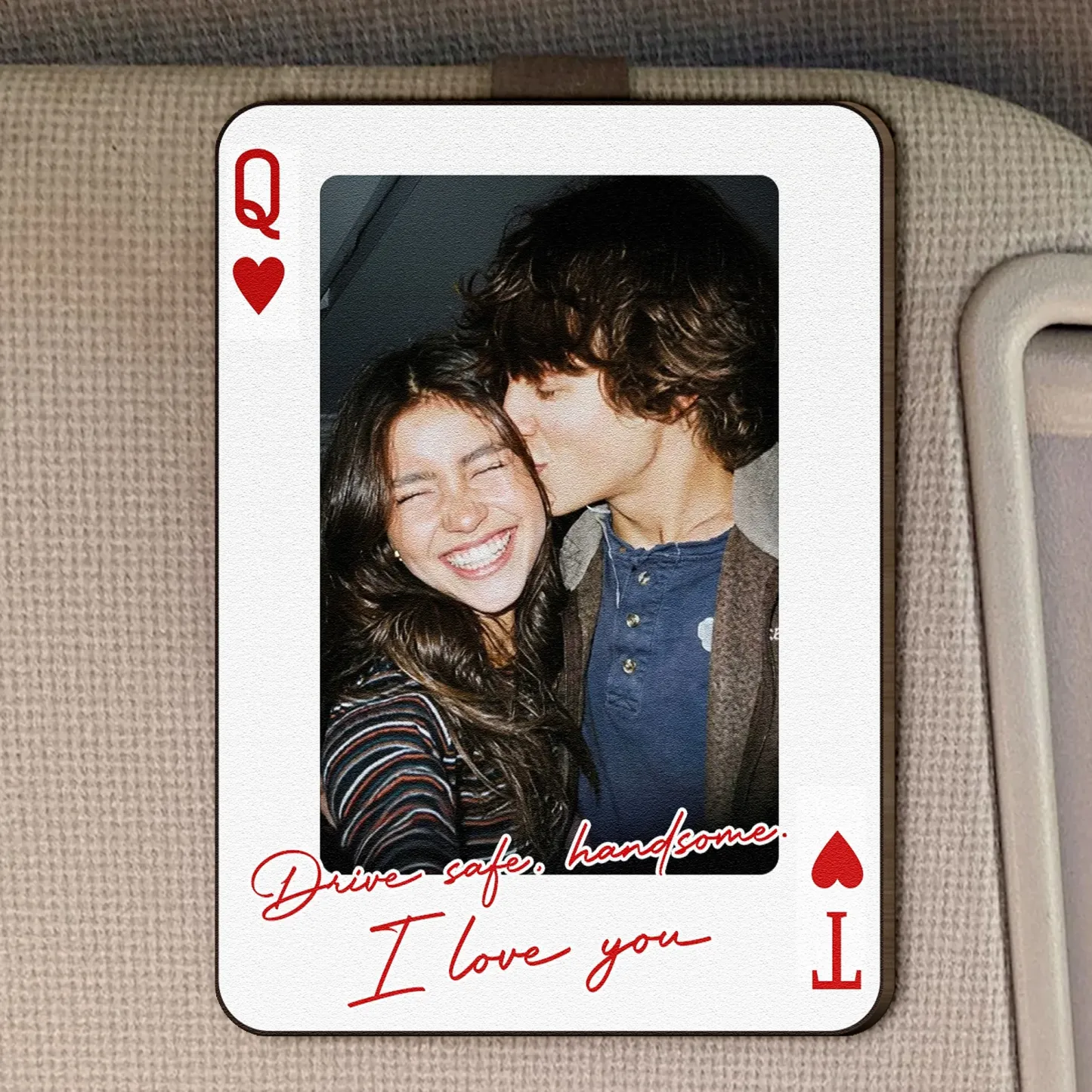 King & Queen Custom Couples Photo Drive Safe I Love You We're A Perfect Pair - Personalized Wooden Photo Car Visor Clip - namenecklace
