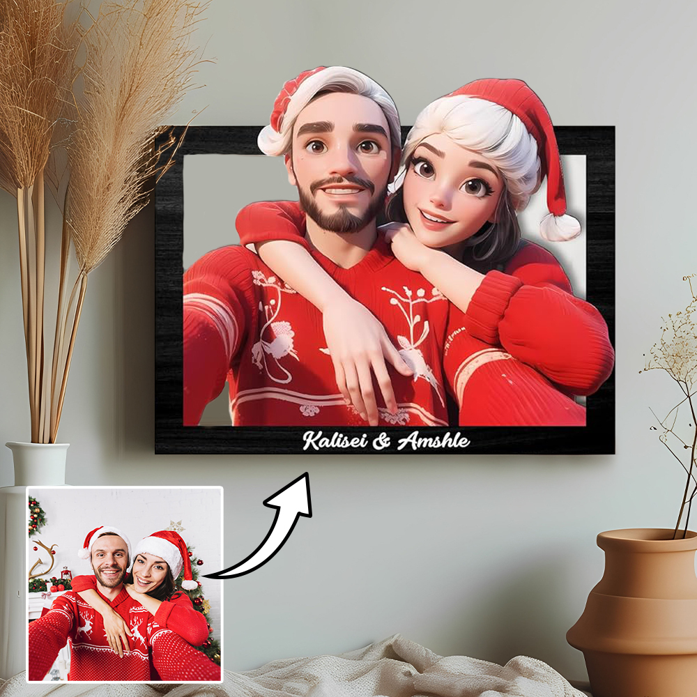Custom Photo 3D Cartoon Portrait Gift Personalized Cartoon Style 3D Photo Wooden Frame Sign Comic Photo Frame For Family - MyFaceBoxerUK