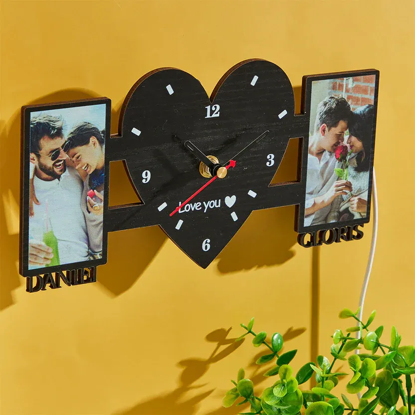 Personalized Couple Photo Clock Lamp – Anniversary & Valentine’s Day Gift