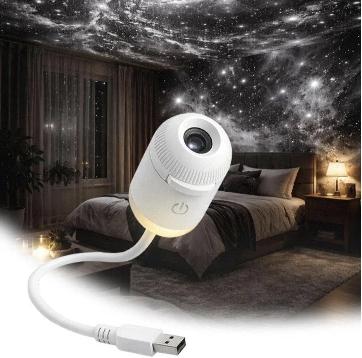 Portable Starry Sky Night Light Projector with Adjustable Focus USB Powered Galaxy Projector Lamp for Bedroom and Car Decor