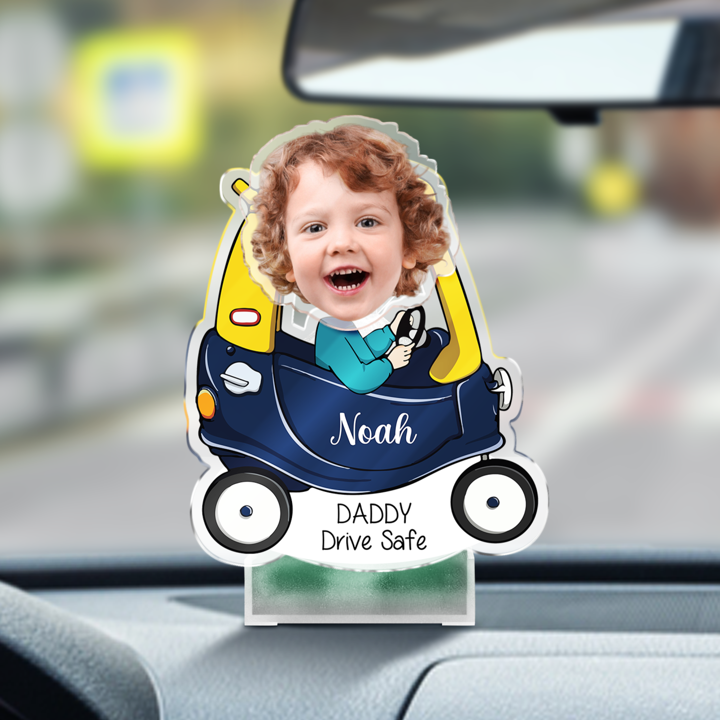 Custom Photo Father's Day Gift, Kids Face Bobblehead Gift for Dad, Custom Drive Safe Daddy Car Ornament , Gift for New Dad Shaking Head Standee