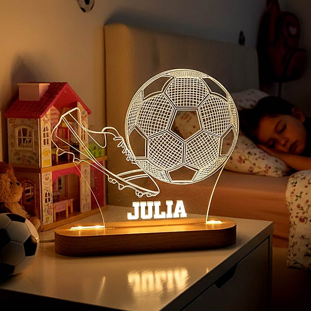 Personalized 3D Soccer Night Light Custom Name LED Football Lamp For Kids