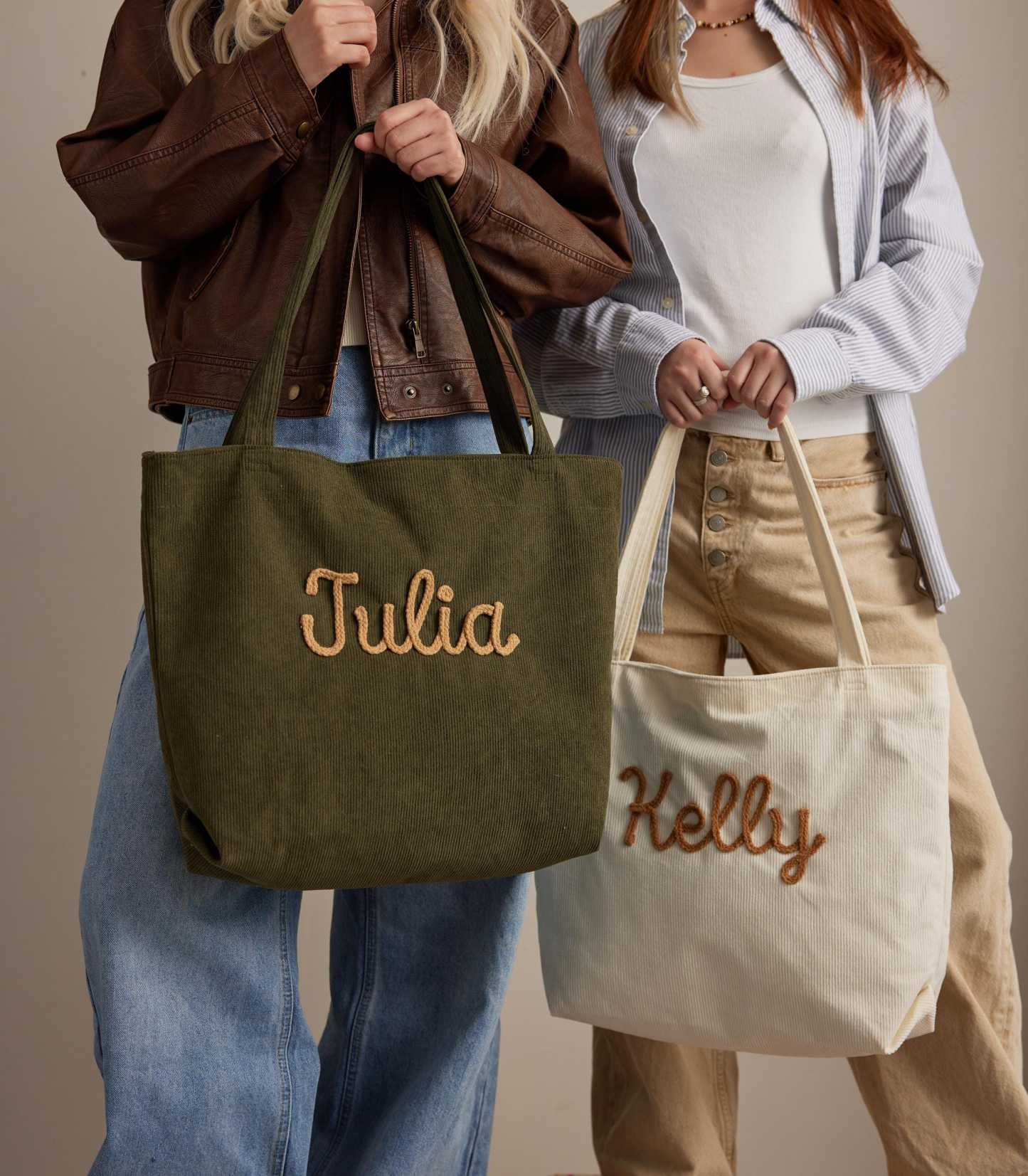 Custom Corduroy Tote Bag Personalized Embroidered Corduroy Tote Bag With Magnetic Buckle Mother's Day Gifts