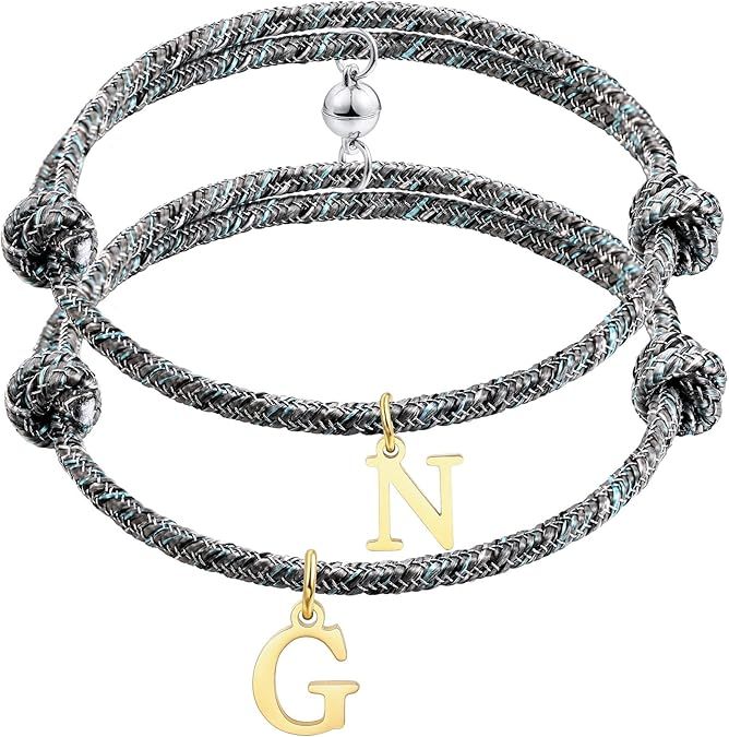 Custom Magnetic Initial Bracelet & Personalized with Engraving & Color Options Couple Jewelry