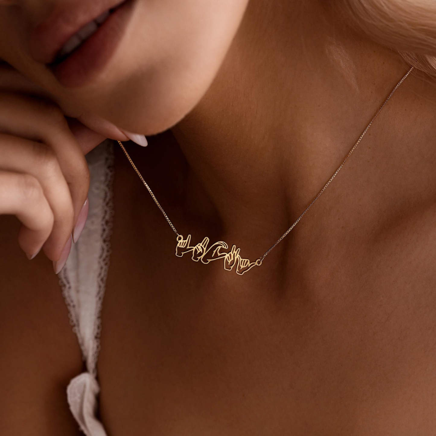 Custom Sign Language Name Necklace Personalized Gesture Name Necklac ASL BSL Jewelry Romantic Valentine's Day Gift