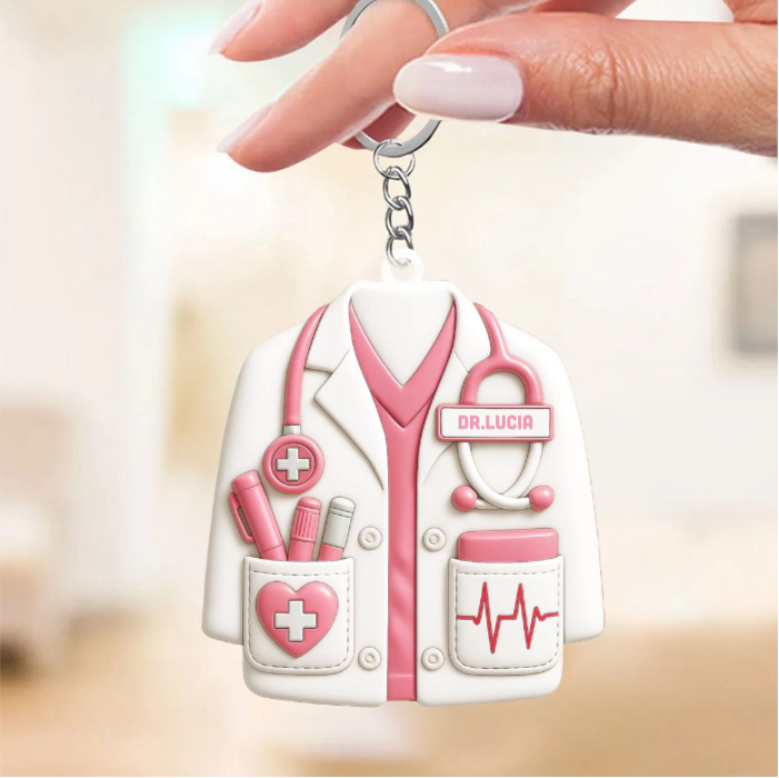 Personalized Healthcare Hero Keychain Custom Doctor Keychain with Name Stethoscope & Heart Acrylic Keychain for Medical Professionals
