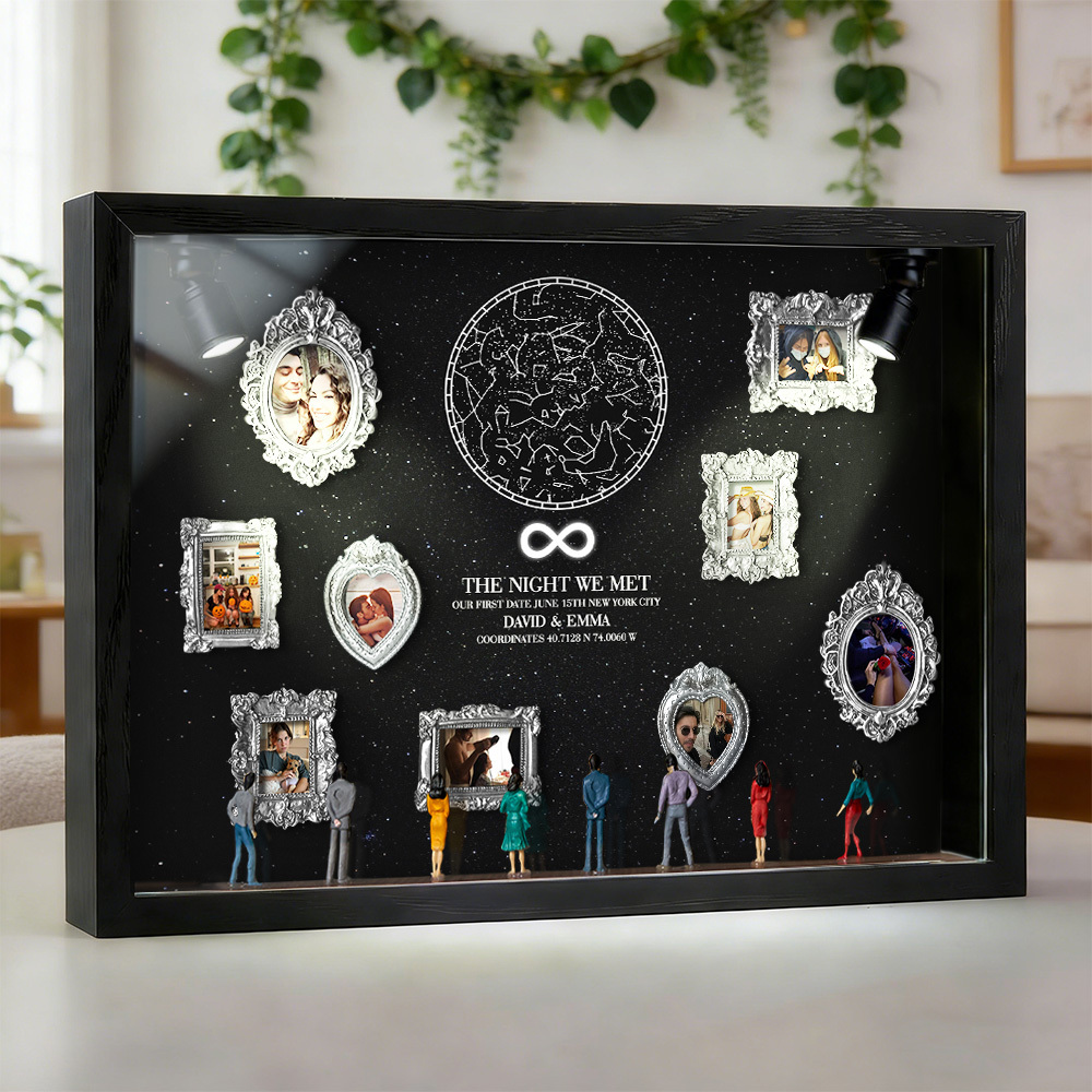 Custom Miniature Art Gallery Shadow Box for Couples Personalized Museum of Us Frame with The Night We Met Star Map Romantic Valentine's Day Gift