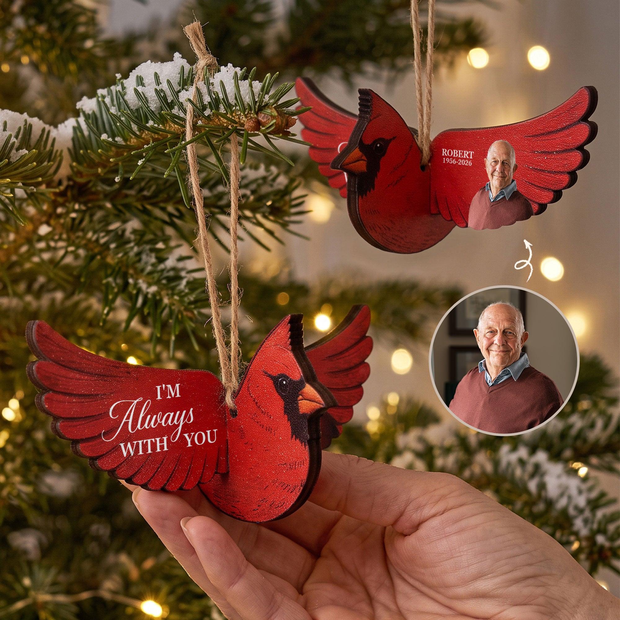 Personalized Photo Memorial Wooden Ornament Custom Cardinal Butterfly Hummingbird Robin Remembrance Christmas Hanging Gift Sympathy Gift