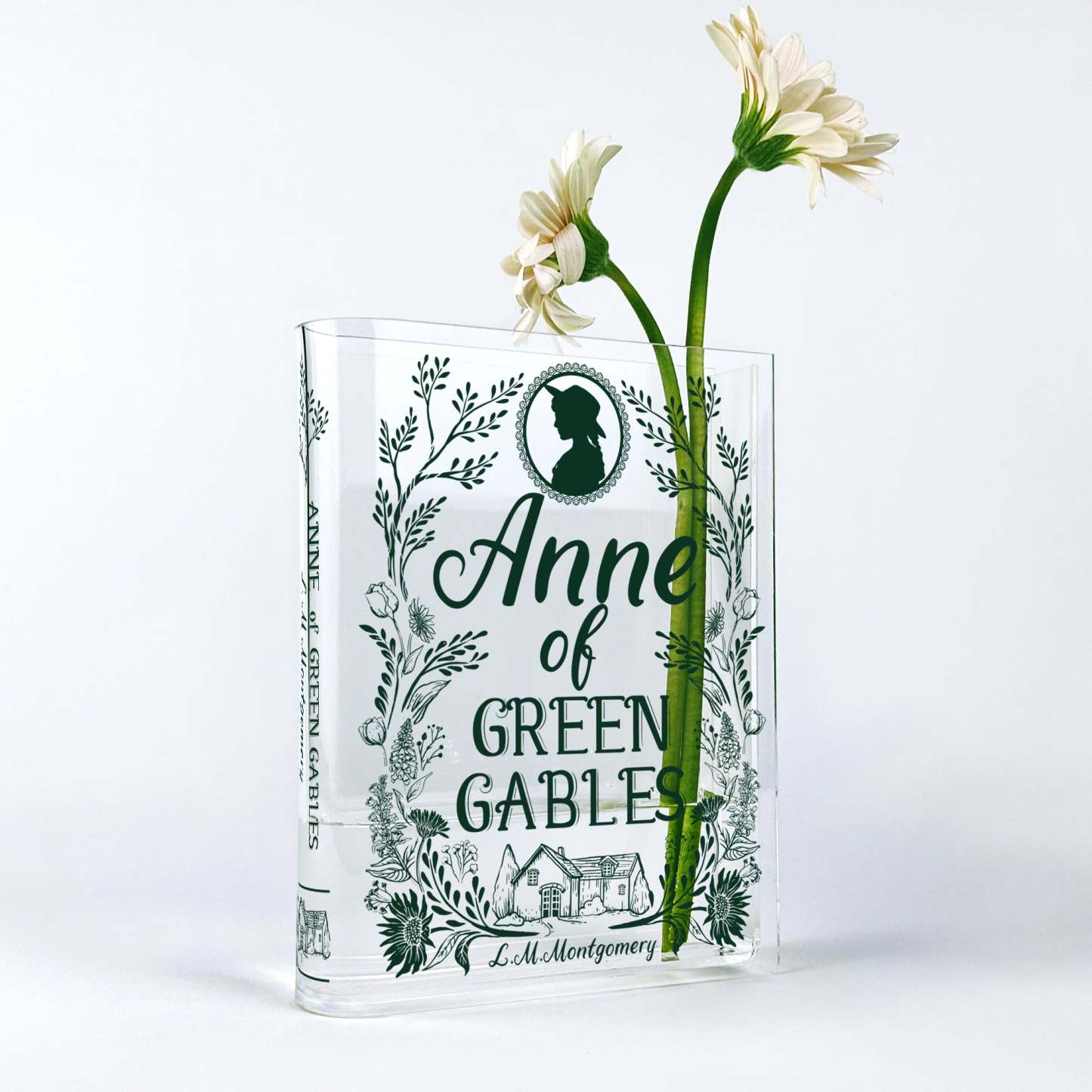 Anne of Green Gables Acrylic Book Vase L.M. Montgomery Classic Novel Shaped Flower Vase  "Anne of Green Gables" Bookshelf Flower Display