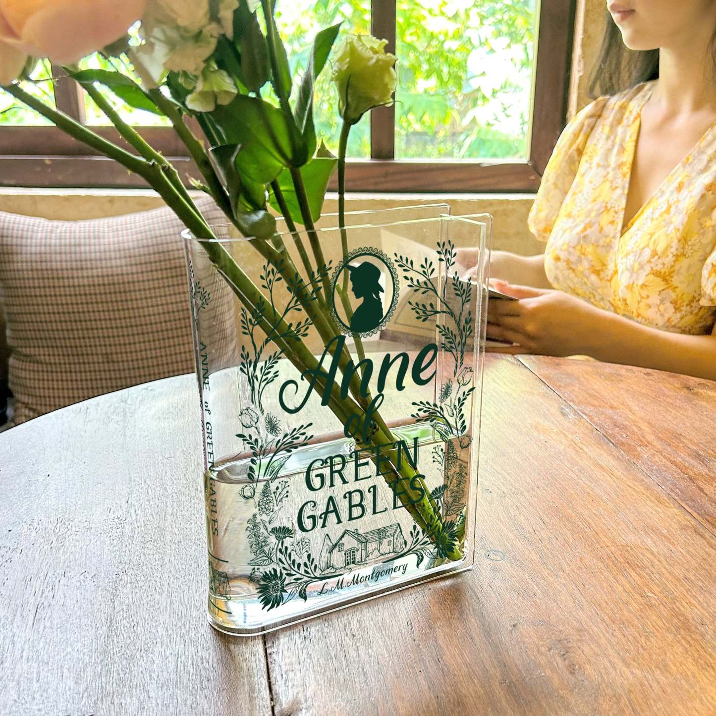Anne of Green Gables Acrylic Book Vase L.M. Montgomery Classic Novel Shaped Flower Vase  "Anne of Green Gables" Bookshelf Flower Display