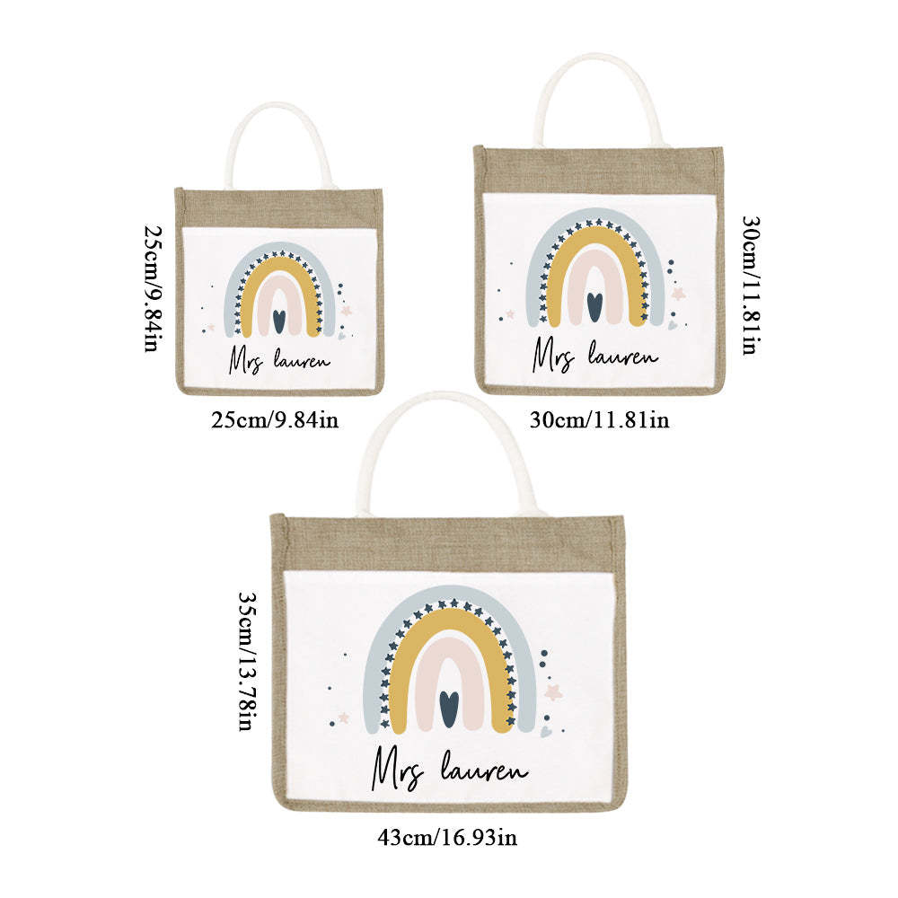 Personalized Teacher Bag Large Jute Bag Gift for Teacher - NameNecklace