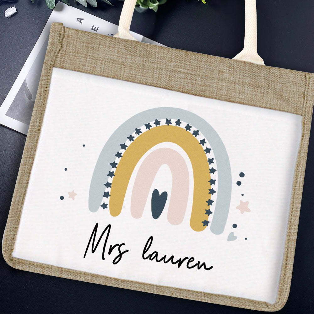 Personalized Teacher Bag Large Jute Bag Gift for Teacher - NameNecklace