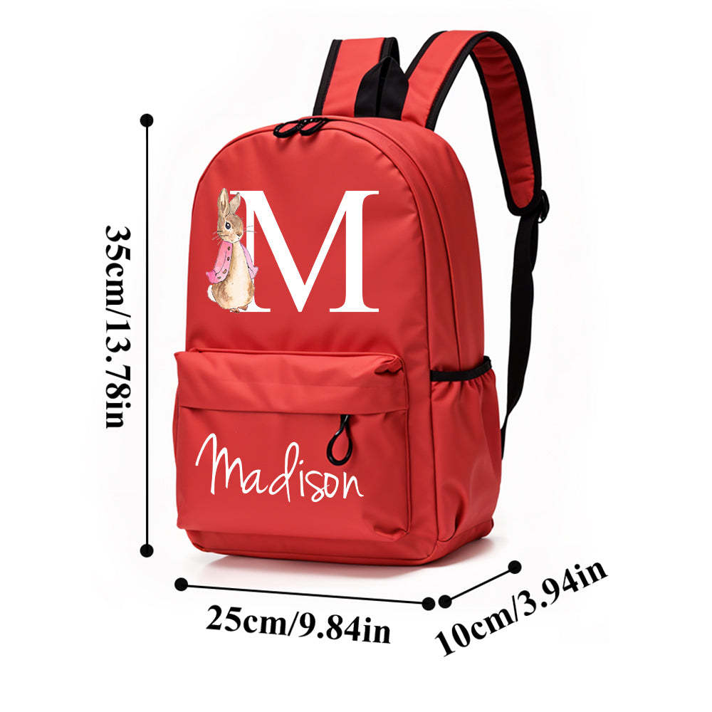 Personalised Name Initial Backpack with Rabbit Design Girls Boys Kids School Bag Back to School Gifts - NameNecklace