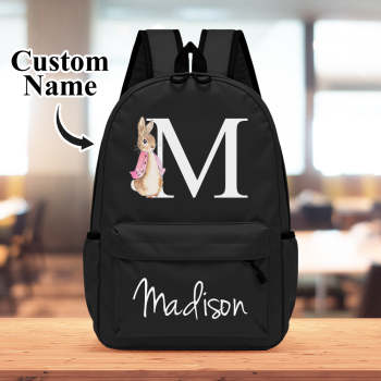 Personalised Name Initial Backpack with Rabbit Design Girls Boys Kids School Bag Back to School Gifts - NameNecklace