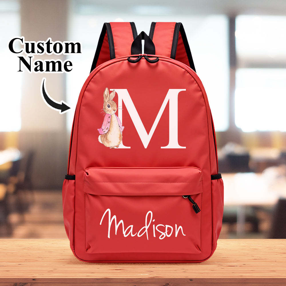 Personalised Name Initial Backpack with Rabbit Design Girls Boys Kids School Bag Back to School Gifts - NameNecklace