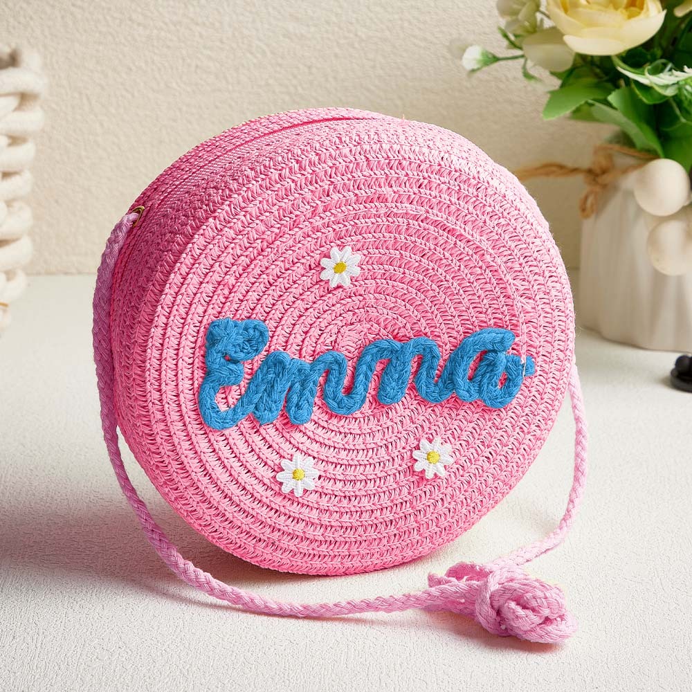 Personalized Kids' Flower Straw Cross-body Bag Custom Name Flower Straw Bag Cute Woven Straw Bag for Kids with Name Gift for Girls