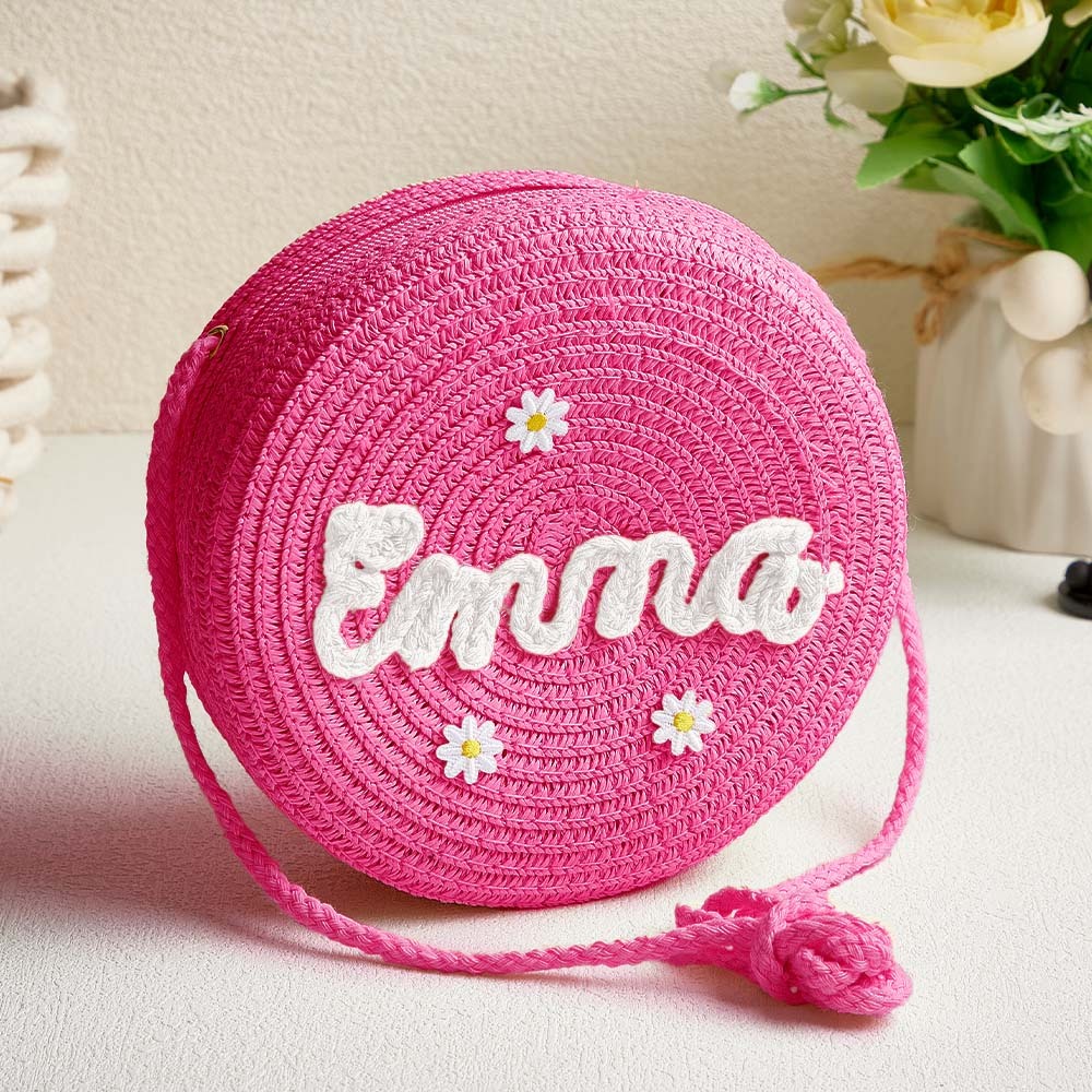 Personalized Kids' Flower Straw Cross-body Bag Custom Name Flower Straw Bag Cute Woven Straw Bag for Kids with Name Gift for Girls