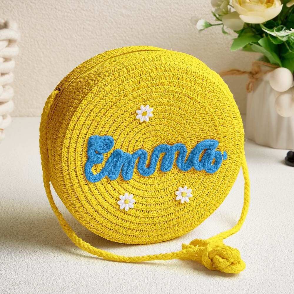 Personalized Kids' Flower Straw Cross-body Bag Custom Name Flower Straw Bag Cute Woven Straw Bag for Kids with Name Gift for Girls