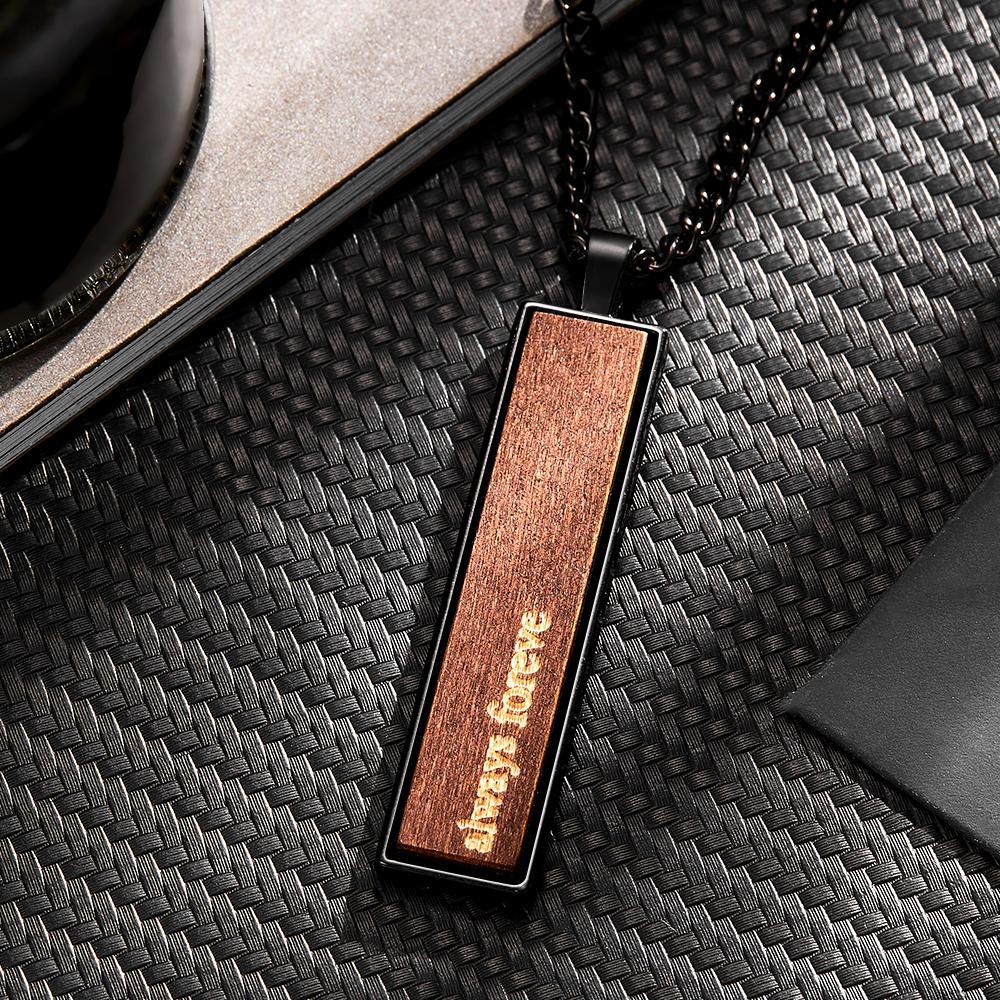 Engravable Wood And Metal Necklace Personalized Retro Pendant Gift for Wedding Anniversary - NameNecklace