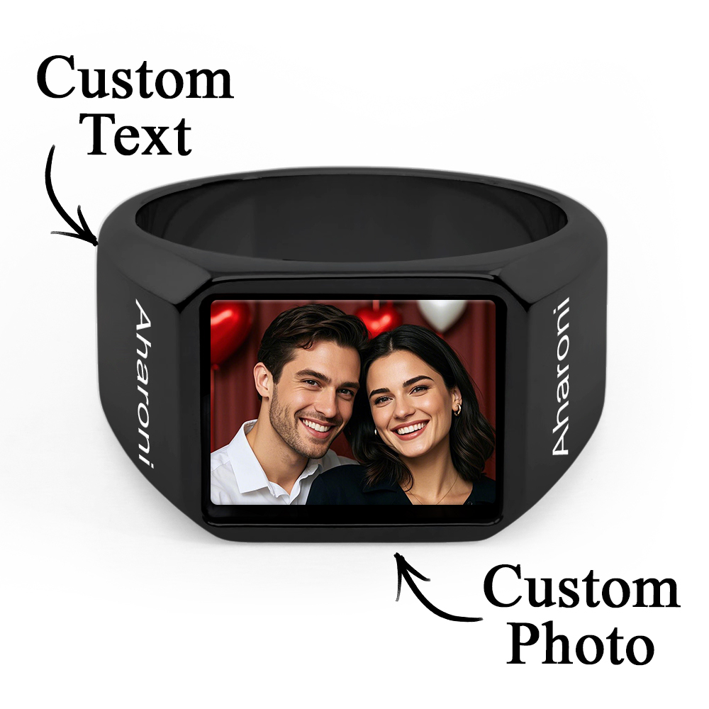 Personalized Picture Signet Rings with Names for Women Men