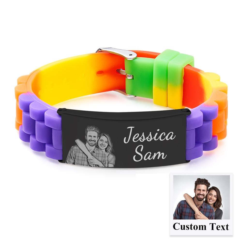 Personalized Photo Silicone Bracelet With Text Unique Colorful Men's Bracelet Father's Day Gift - NameNecklace