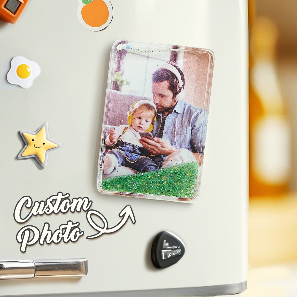 Custom Quicksand Fridge Magnet Personalized Photo Refrigerator Magnet Home Decoration Gifts for Dad - namenecklace