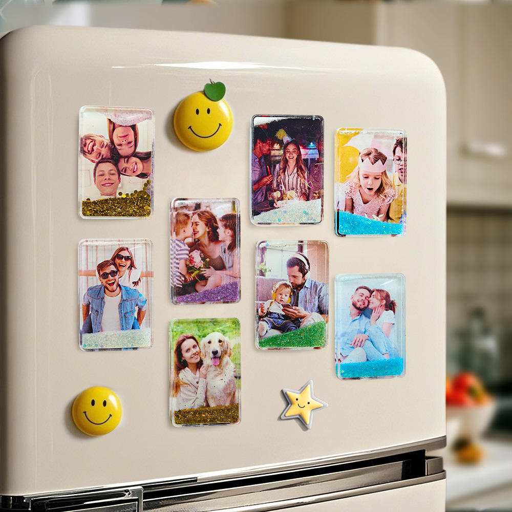 Custom Quicksand Fridge Magnet Personalized Photo Refrigerator Magnet Home Decoration Gifts for Dad - namenecklace