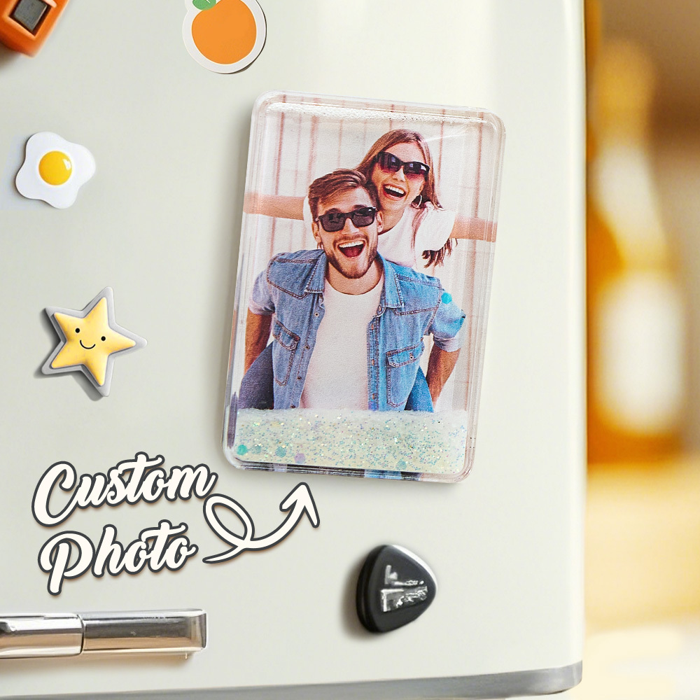 Custom Quicksand Fridge Magnet Personalized Photo Refrigerator Magnet Home Decoration Gifts for Dad - namenecklace