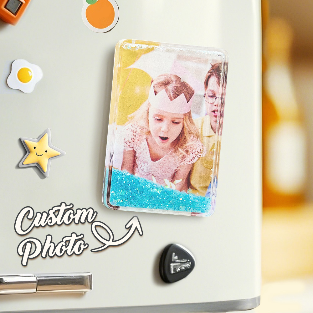 Custom Quicksand Fridge Magnet Personalized Photo Refrigerator Magnet Home Decoration Gifts for Dad - namenecklace